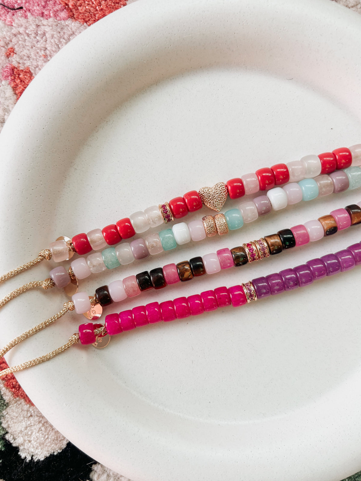 Pink & Purple Bracelet on Gold Metallic Cord