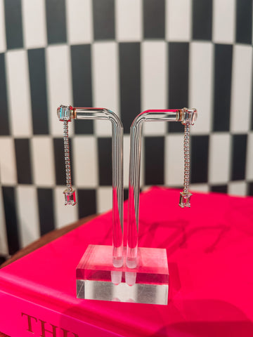 Clear Baguette Sparkles Dangle Studs