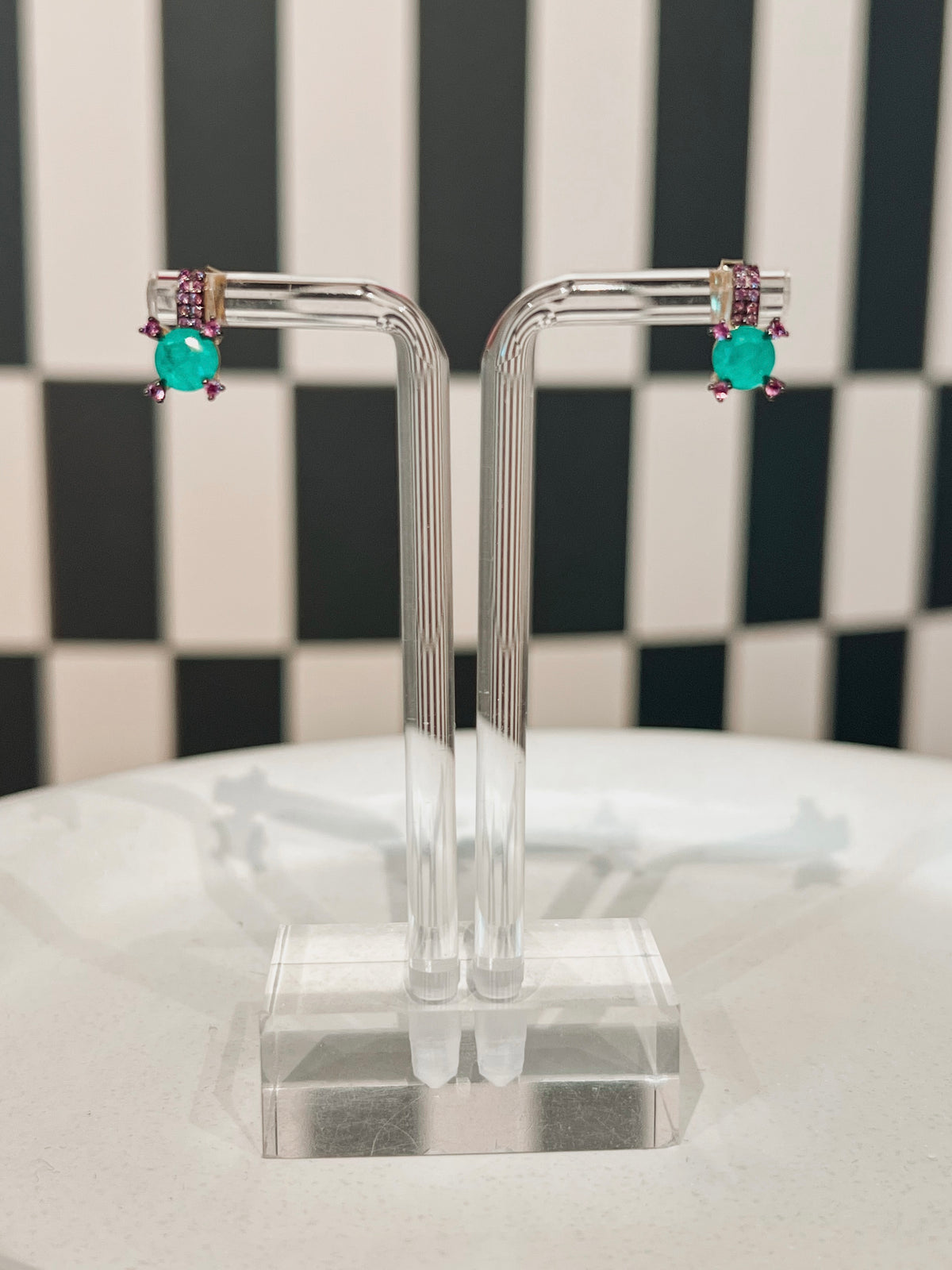 Aqua Round & Pink CZ Studs
