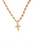 Neon Orange Pavé Cross Enamel Necklace