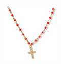 Red Pavé Cross Enamel Necklace