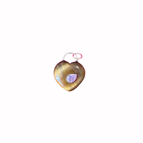 Ojo de Tigre Heart with Pink CZ