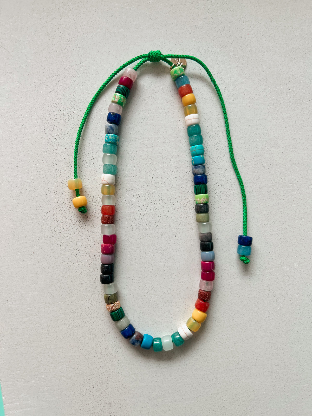 Tutti Frutti Beaded Necklace on Bright Green Cord