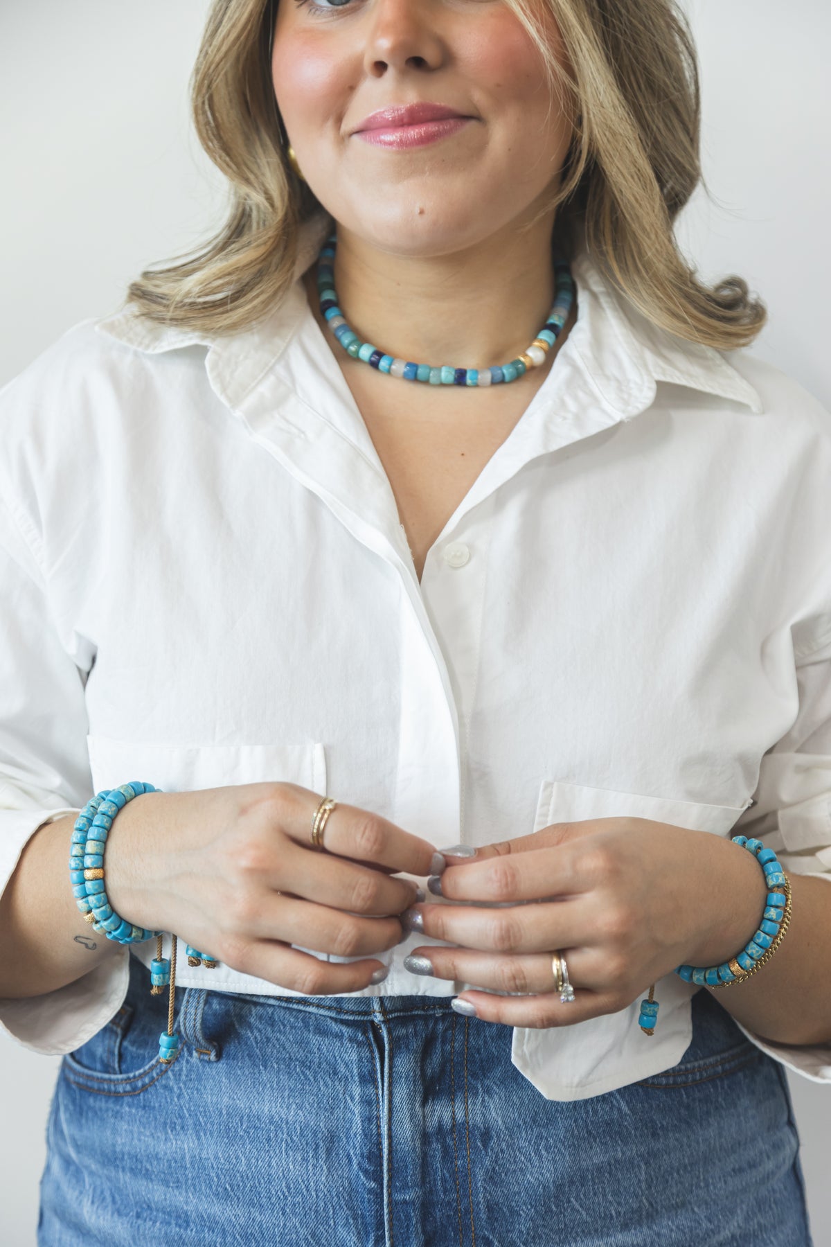 Santorini Ombré Beaded Necklace on Grey Cord