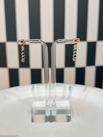 Rainbow Dot Dangle Studs Gold