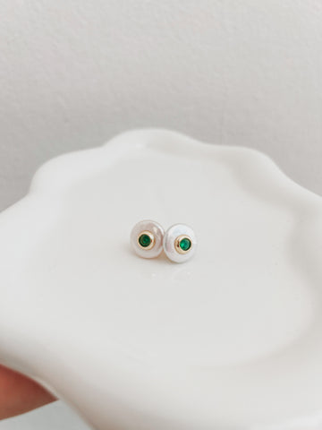 Emerald Pearl Bezel Studs