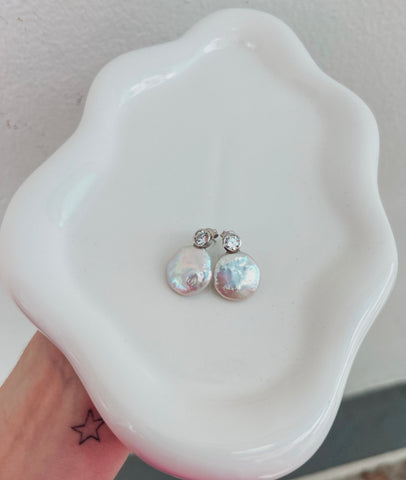 Bezel Marshmallow Pearl Studs (SILVER)