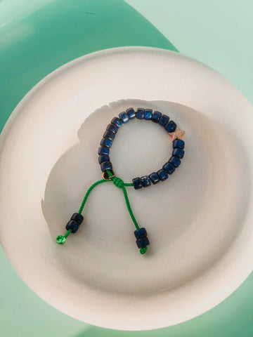 Royal Blue Star Beaded Bracelet on a Verde Cord