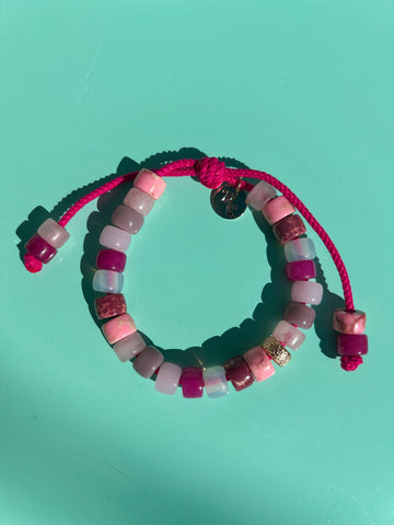 Sweet Heart Beads Bracelet on Hot Pink Cord