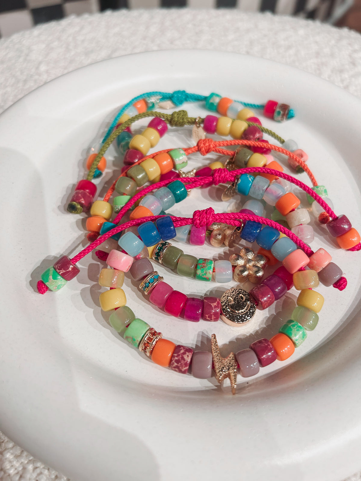 Flower Greens & Esmeralda Pavé Beads Bracelet on Coral Cord