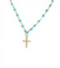 Turquesa Pavé Cross Enamel Necklace