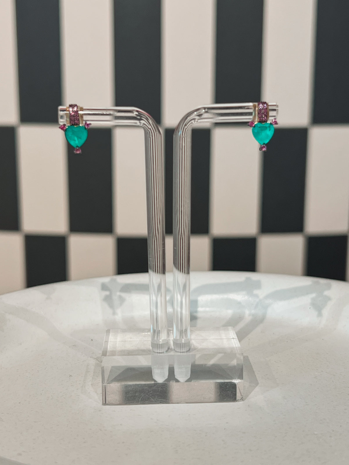 Aqua Hearts & Pink CZ Studs