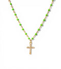 Neon Green Pavé Cross Enamel Necklace