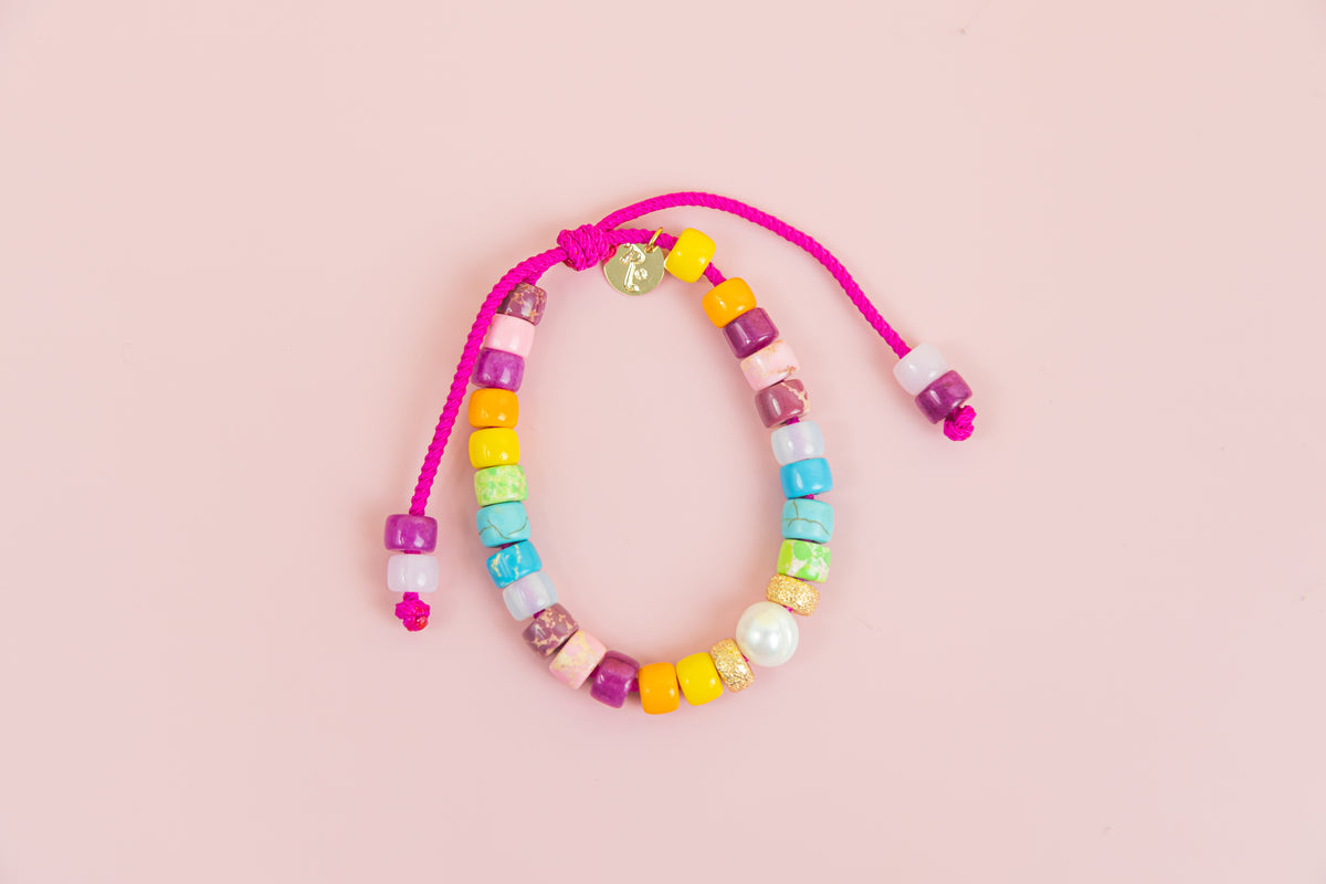 Candy Beaded Bracelet on Hot Pink Cord