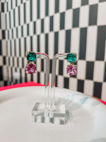 Pink & Aqua Candy Gem Dangle Studs