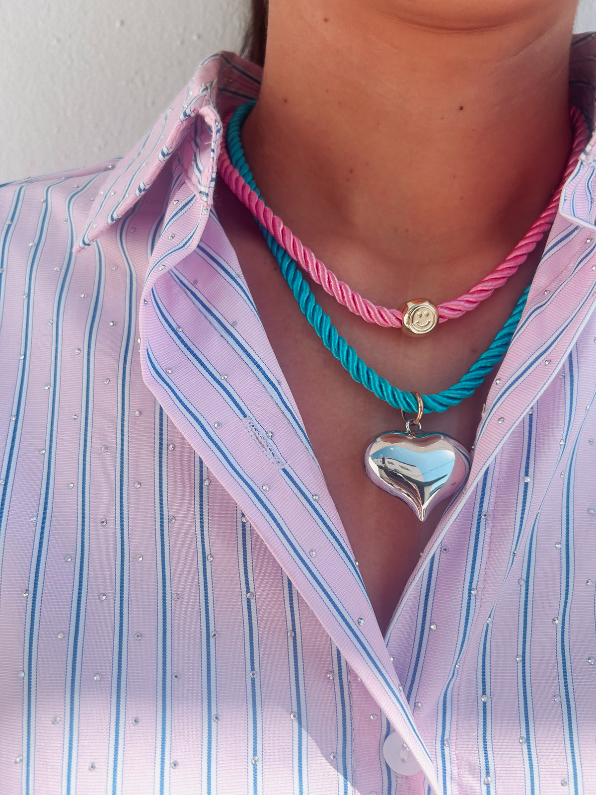 Lollipop Pink Candy Rope Smiley Necklace