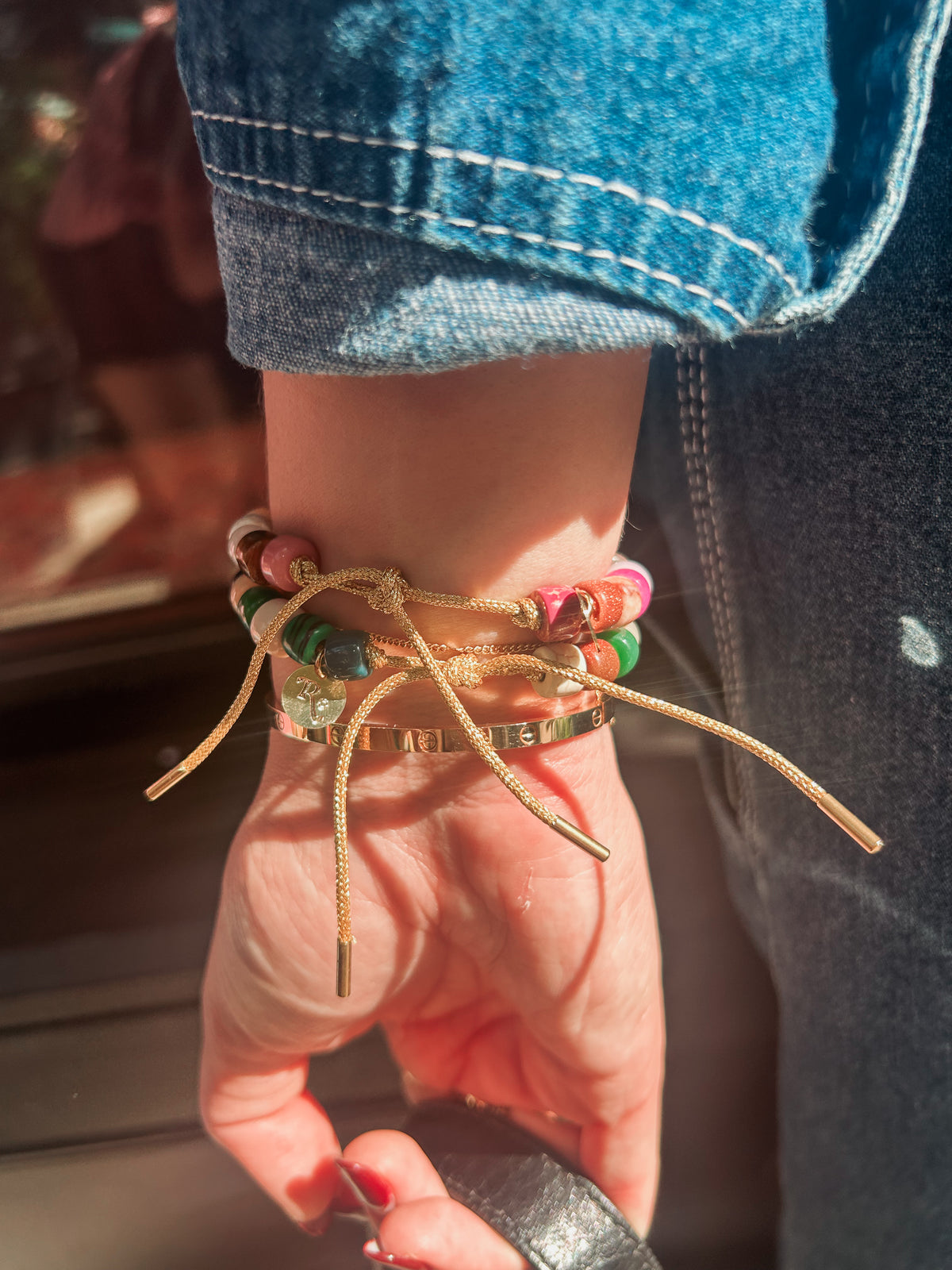 Hudson Hues Greens Bracelet on Gold Metallic Cord