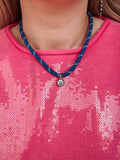 Blue Cord Sparkling Circle Gem Cord Necklace