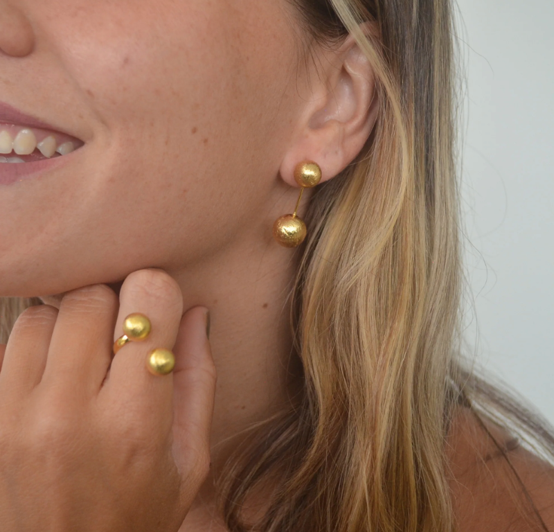 Gold Ball Dangle Studs