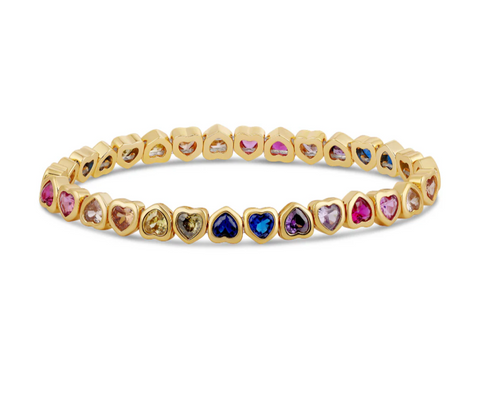 Rainbow Sparkling Mini Gold Hearts Stretchy Bracelet